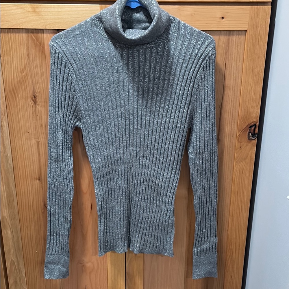 GAP Sparkly Gray Ribbed Turtleneck Sweater; Size Medium